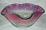 Vintage Mid Century Modern Purple Amethyst Ombre Clear Glass Ruffled Bowl