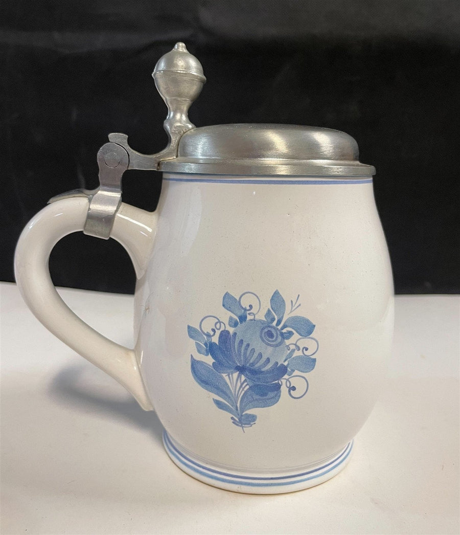 Vintage Handgemalt Rastal Stein Pewter Blue Floral Design