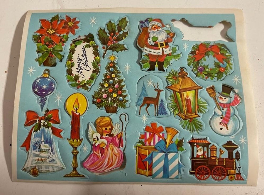 Vintage Christmas Holiday Wrapping Paper Square Sheets w/ Labels Stickers