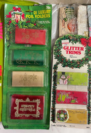 Vintage Christmas Holiday Wrapping Paper Square Sheets w/ Labels Stickers