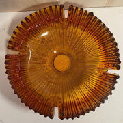 Mid Century Modern Heavy Round Amber Glass 9 inch Burst Ash Tray