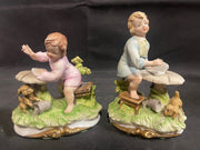 2 Vintage Candrea Figurine Boy on Toad Stool Mushroom w/ Dog 7195