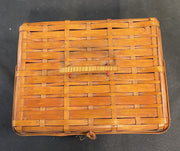 Vintage MCM Japan Rattan Wicker Sewing Basket w/ Loop Style Latch