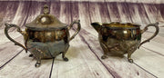 Antique Silver Sugar Bowl w/ Lid and Creamer Set