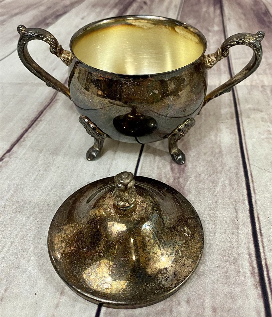 Antique Silver Sugar Bowl w/ Lid and Creamer Set