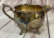 Antique Silver Sugar Bowl w/ Lid and Creamer Set