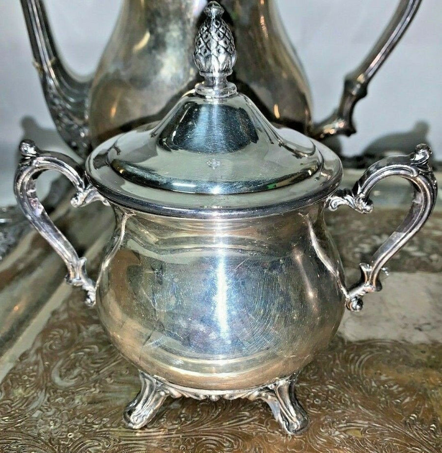 Antique W.M. Rogers Silver-plate Serving Set - Tray Sugar Creamer Coffee Tea Pot