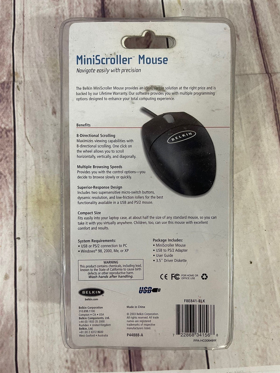 2003 Belkin MiniScroller Computer Mouse USB Type New