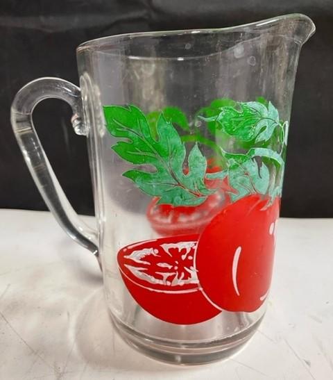 Vintage Mid Century Clear Glass Tomato Juice Water Pitcher