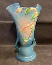 Vintage Roseville USA Snowberry Pottery Blue Floral Vase