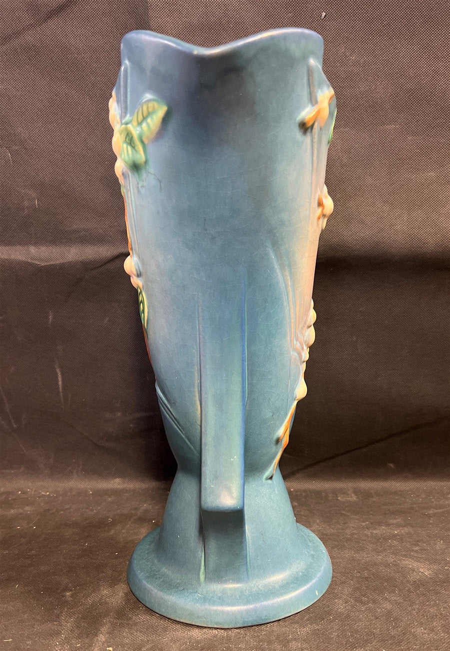 Vintage Roseville USA Snowberry Pottery Blue Floral Vase