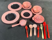 Retro Mid Century Child's Pink Plastic Kitchenware Baner Play Set