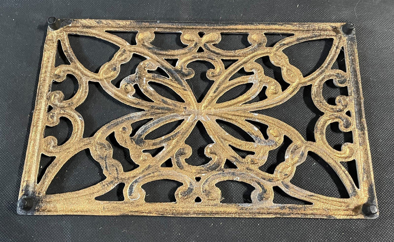 Vintage Ornate Gold Metal Footed Kitchen Trivet Counter Decor