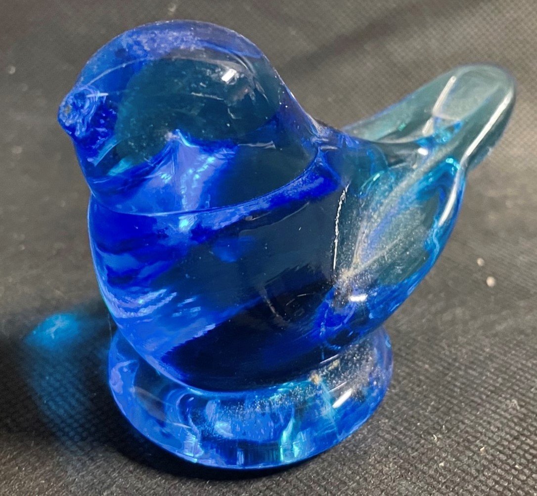 Vintage Blown Art Glass Bluebird of Happiness Bird Figurine Paperweight