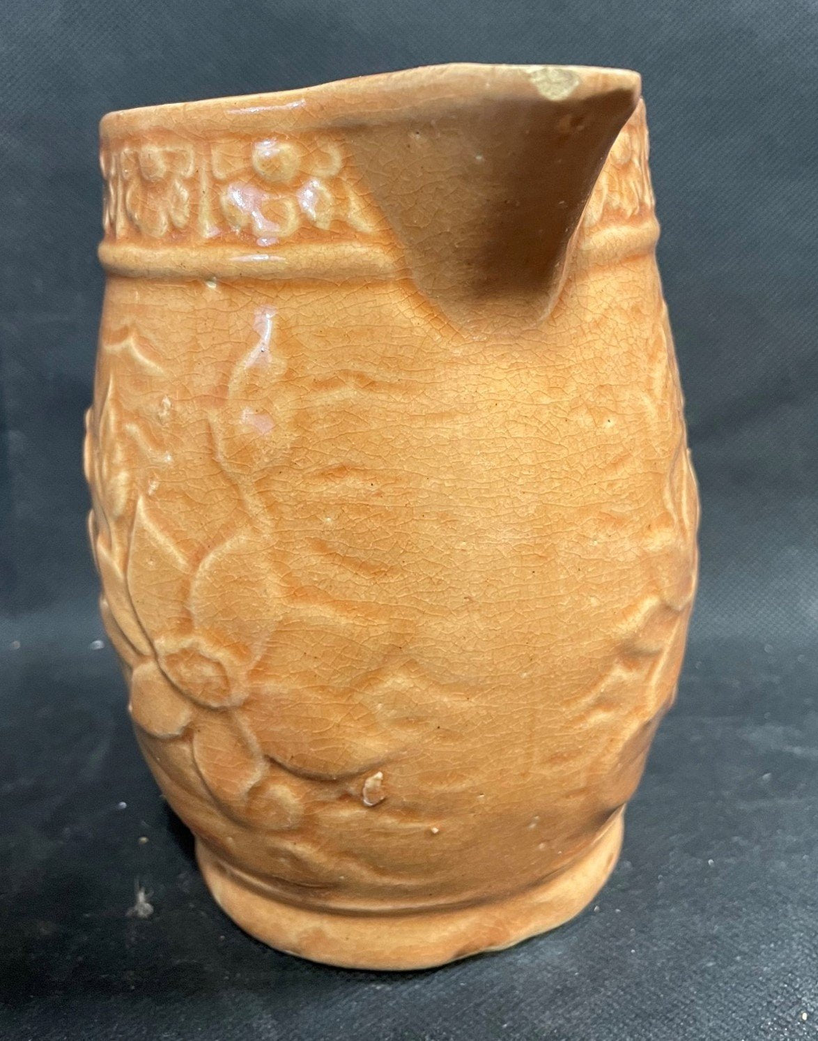 Antique McCoy Pottery Orange Lotus Water Lily Decorative Floral Pitcher