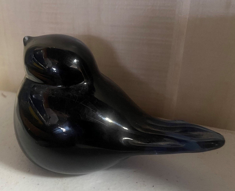 Vintage Blown Art Glass Black Bluebird Figurine Tabletop Paperweight