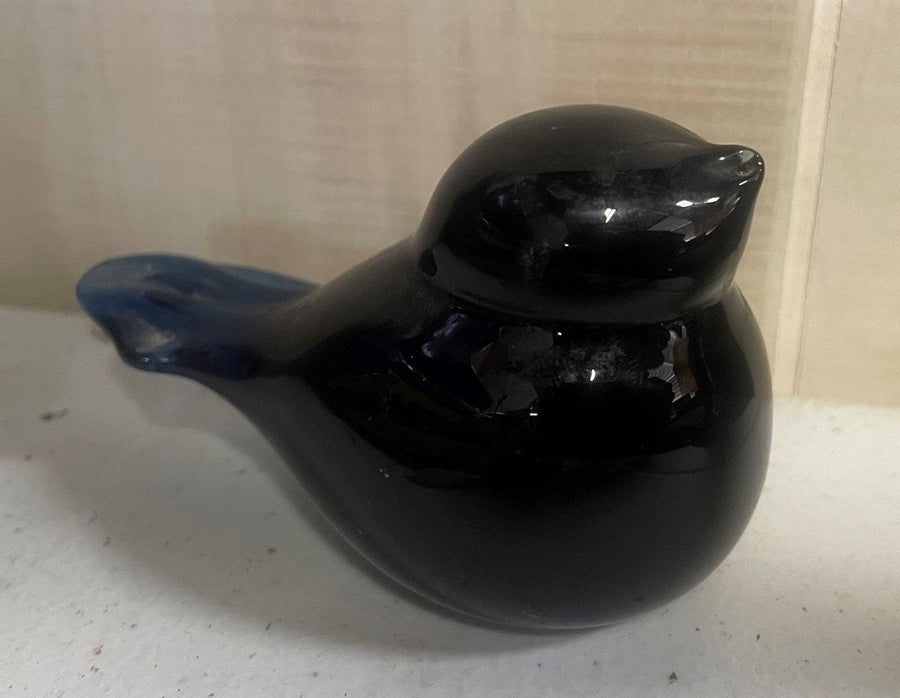 Vintage Blown Art Glass Black Bluebird Figurine Tabletop Paperweight