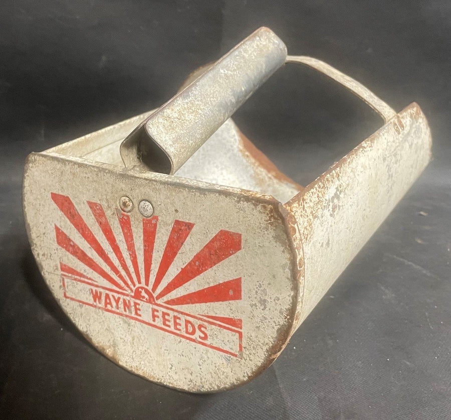 Antique Wayne Seeds Rustic Primitive Chicken Feeder Metal Scoop