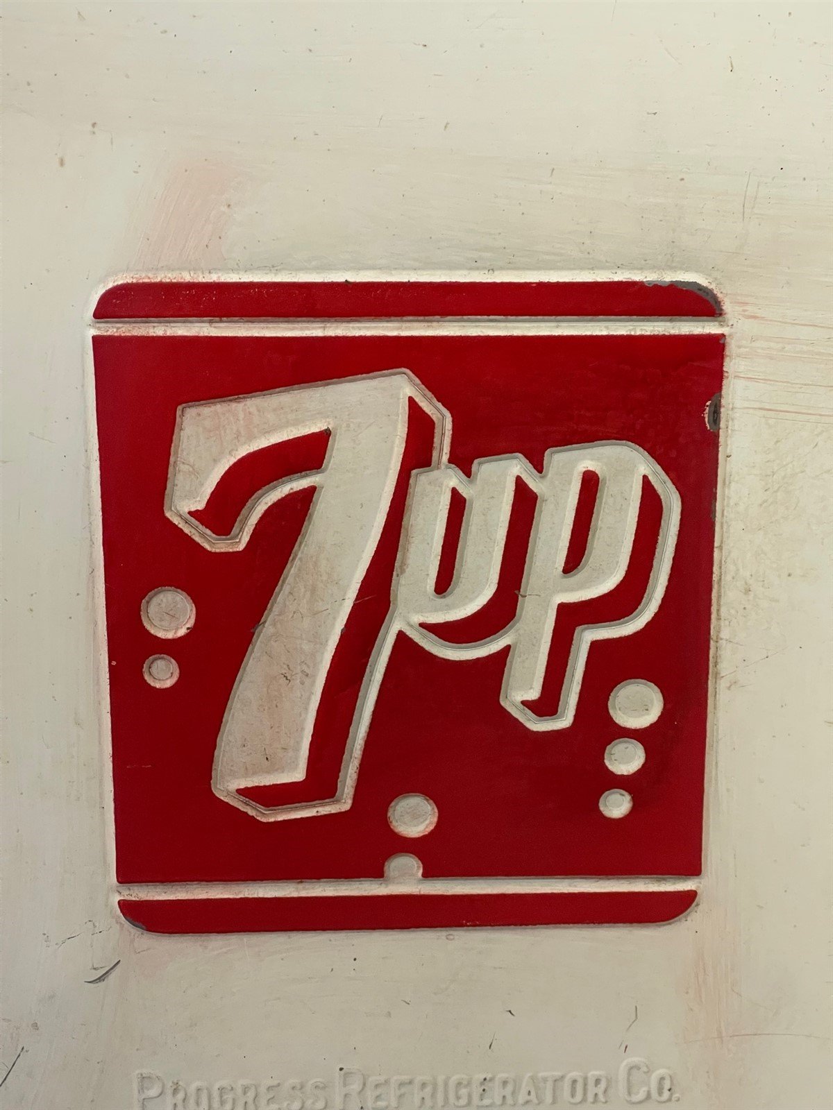 Vintage 7up White and Red Cooler Progress Refrigerator Co w/ Drain and Plug