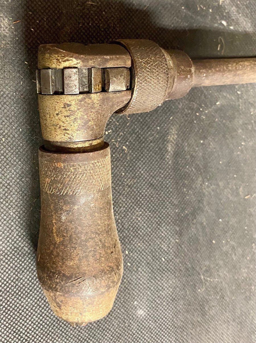 Antique Wooden and Metal Brace Hand Drill Woodworking Tool