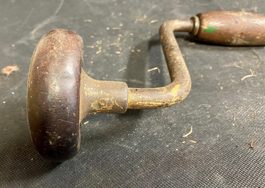 Antique Wooden and Metal Brace Hand Drill Woodworking Tool