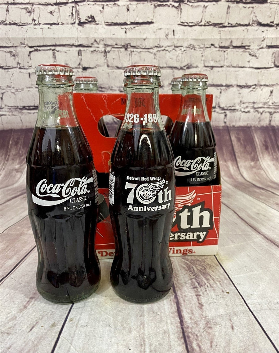 6 Unopened 70th Anniversary Detroit Red Wings Coca - Cola Bottles w / Carrier