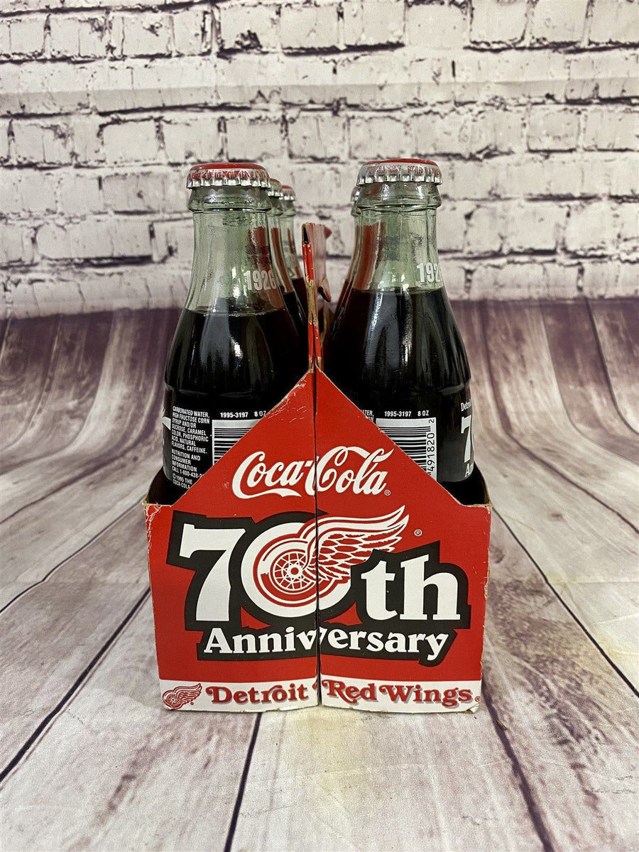 6 Unopened 70th Anniversary Detroit Red Wings Coca - Cola Bottles w / Carrier