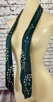 Vintage 1940s - 50s Irish Theme Silky Dark Green and White Necktie