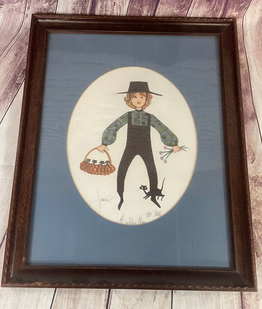 Limited Edition P Buckley Moss Signed Numbered Art Print Amish Boy Kittens