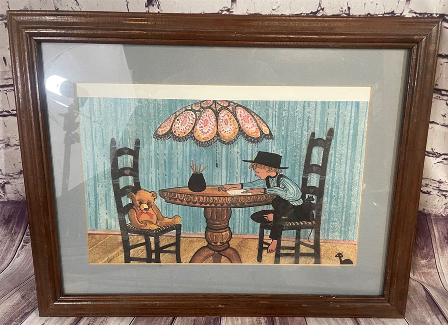 Limited Edition 1987 P Buckley Moss Fine Art Print Homework Wooden Frame