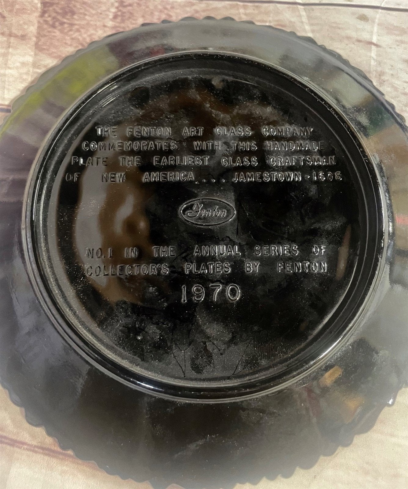 Vintage Fenton 1970 Blue Carnival Collectors Edition Annual Glass Plate