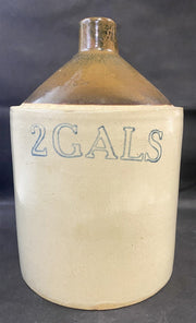 RARE Antique Primitive 2 Gallon Stoneware Glazed Pottery Jug / Crock