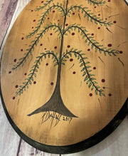 Primitive Farmhouse Hand Painted Dehoff Tree Painting on Wooden Plaque