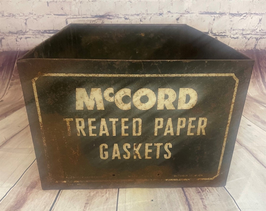 Antique McCord Treated Paper Gaskets Metal Tin Storage Box Drawer