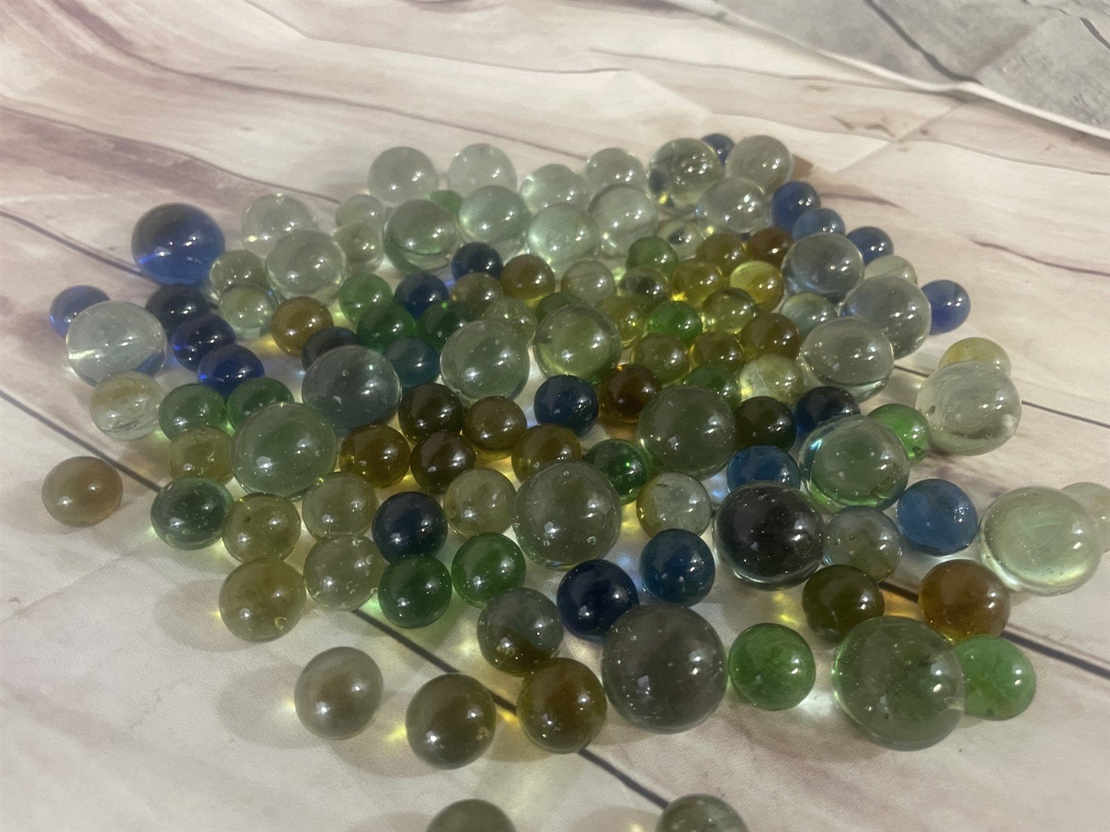 Unique Vintage Glass Decorative Blue Green Grey Marbles Lot