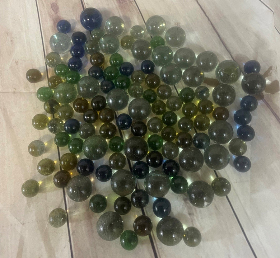 Unique Vintage Glass Decorative Blue Green Grey Marbles Lot
