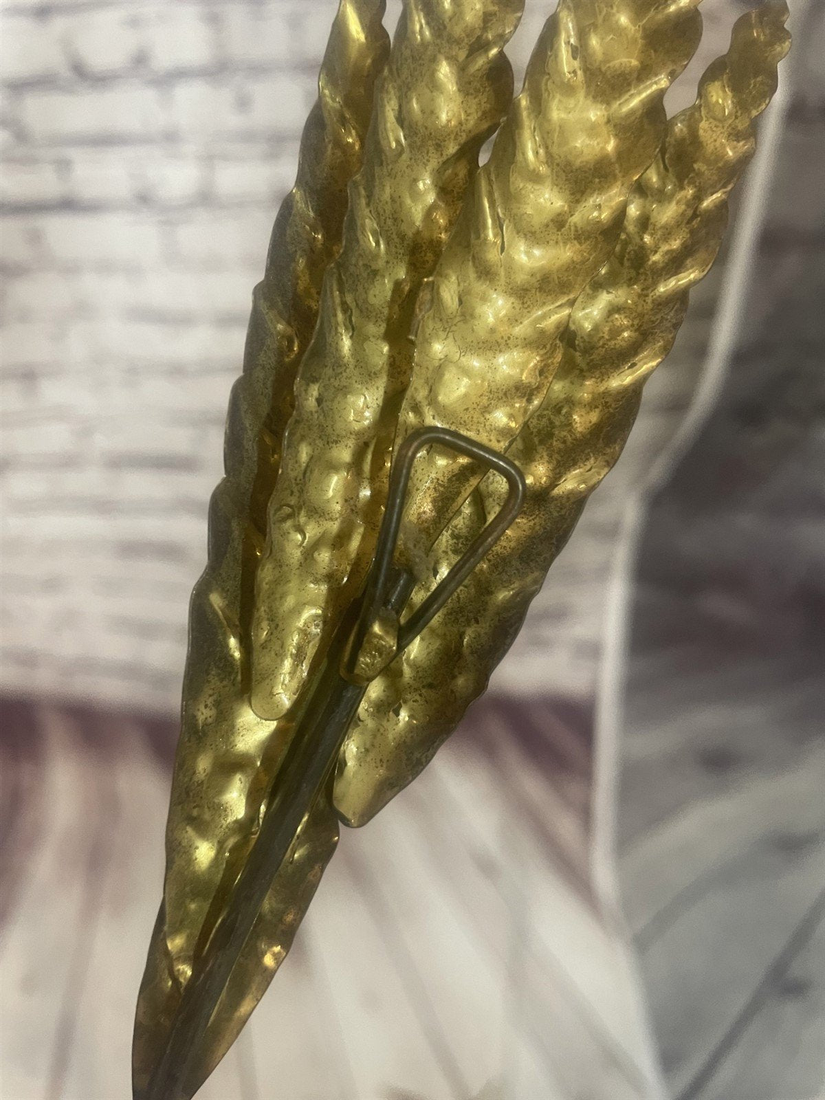 Vintage Mid Century Modern Homco Wheat Stalk Branch Art Hanging Brass Finish