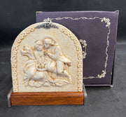 Vintage Garanzia Faux Marble Couple on Plaque w/ Wooden Base Murano Italy