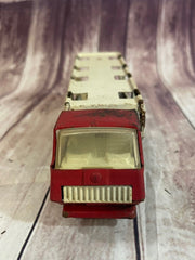 Vintage Red and White Pressed Metal Tonka Truck Car Carrier Hauler Transporter