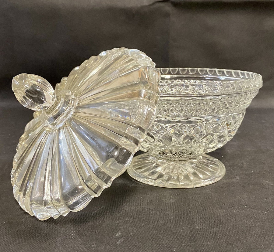 Vintage Cut Glass Candy or Vanity Dish with Lid