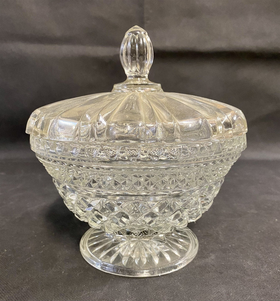 Vintage Cut Glass Candy or Vanity Dish with Lid