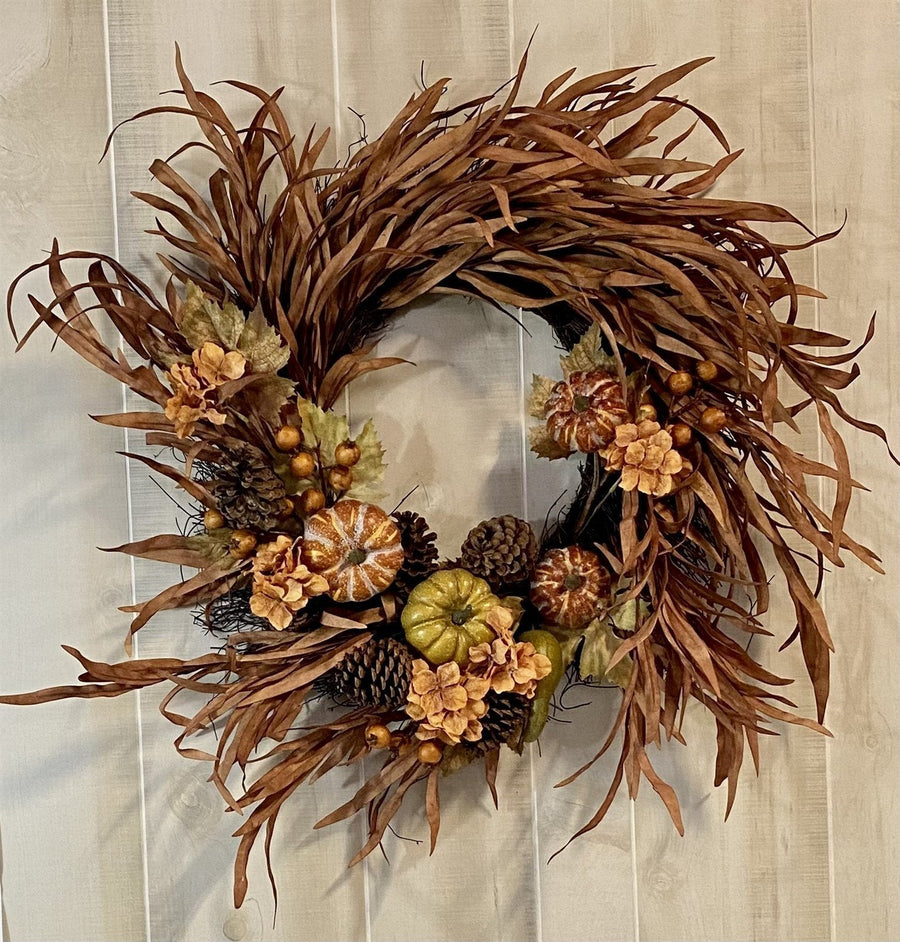 New 26 inch Pumpkin and Rust Eva Leaf Wreath