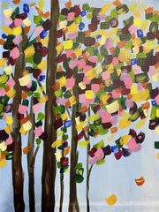 Hand Painted Colorful Trees on Canvas (Artist Unknown Signed "DLC")