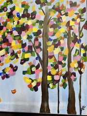 Hand Painted Colorful Trees on Canvas (Artist Unknown Signed "DLC")