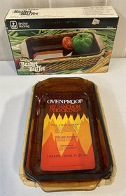 New Old Stock 1.5 Qt. Anchor Hocking Harvest Amber Basket Buffet Utility Dish