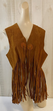 Vintage 70s Brown Suede Leather Tie Front Fringe Vest