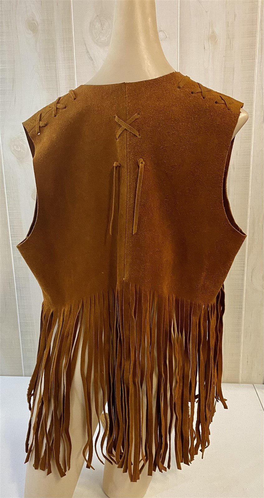 Vintage 70s Brown Suede Leather Tie Front Fringe Vest