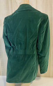 Vintage 1970s Dark Green Velveteen Shirred Back 2 Button Closure Jacket