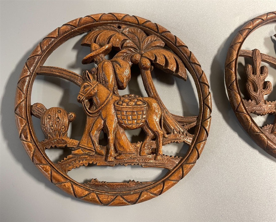 Vintage Western Style Wooden Syroco Decorative Wall Hanging Trivets