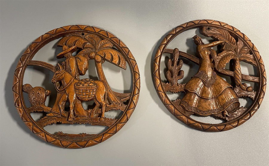 Vintage Western Style Wooden Syroco Decorative Wall Hanging Trivets